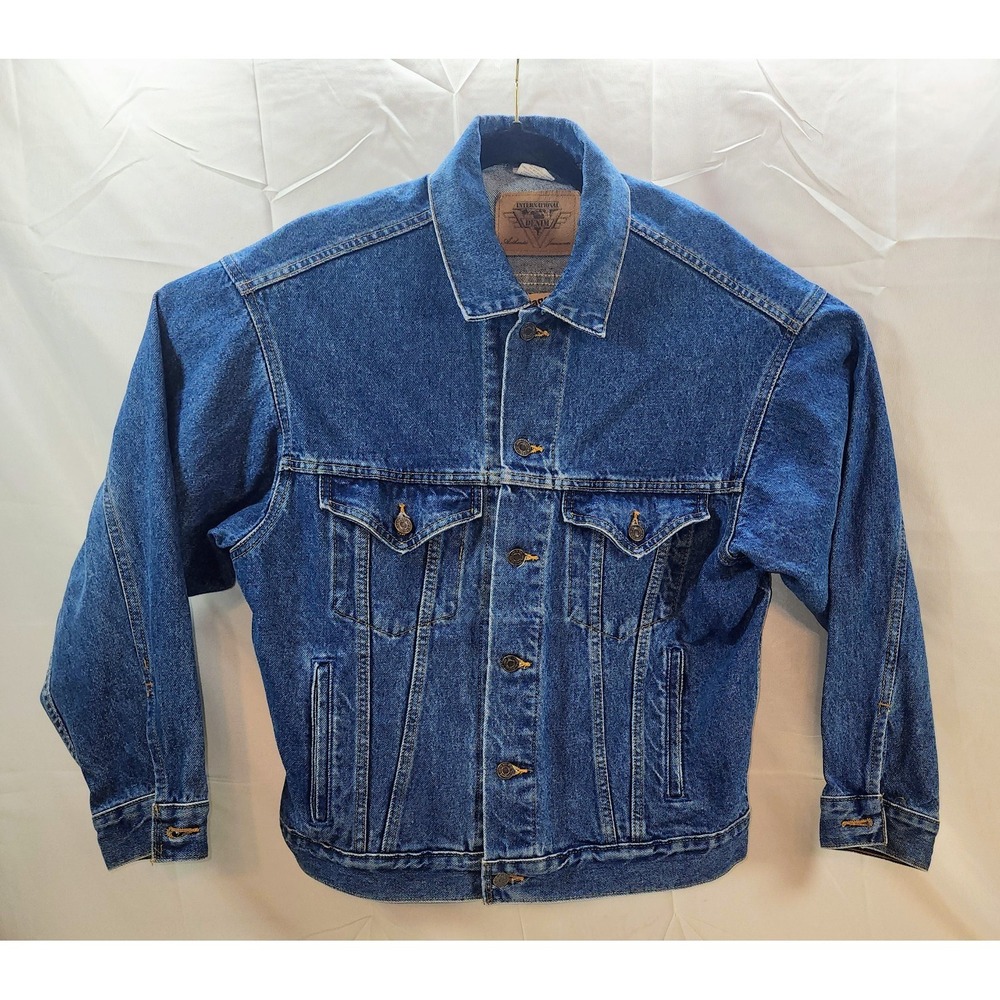 🔥‎ Vintage International Denim Trucker Jacket Size M "The Road" Graphic Red 🔥